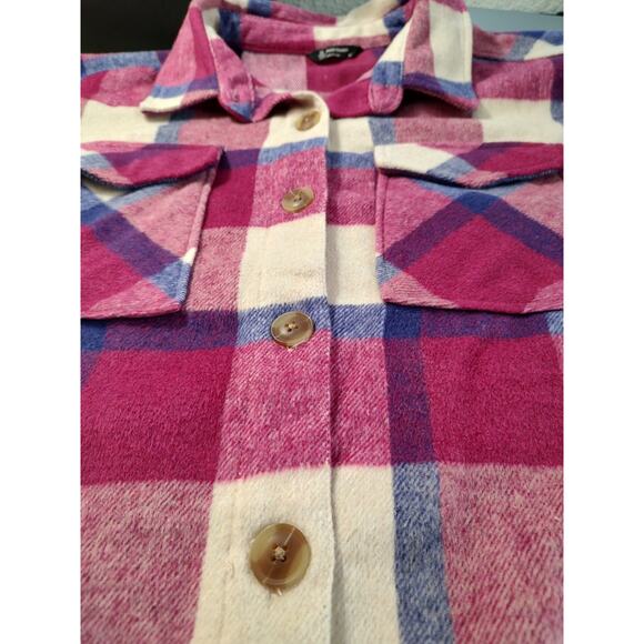 Member's Mark Woman's Pink/Blue Plaid Button Front Shacket Size XXL Pockets 4 - Picture 4 of 8